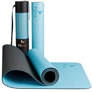 FIT PICK Pro Yoga Mat for Women & Men | High Density TPE Yoga Mat with 6mm Cushion | Non-Toxic, Sweat-Resistant & Double Sided Anti-Slip Exercise Mat | Lightweight & Portable with Carry Bag (Ocean Noir)